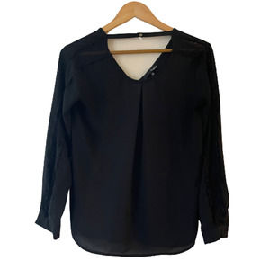 Ro & De Size XS Women's Lace-Sleeve Box-Pleat Peasant Blouse Strap V-Back Black